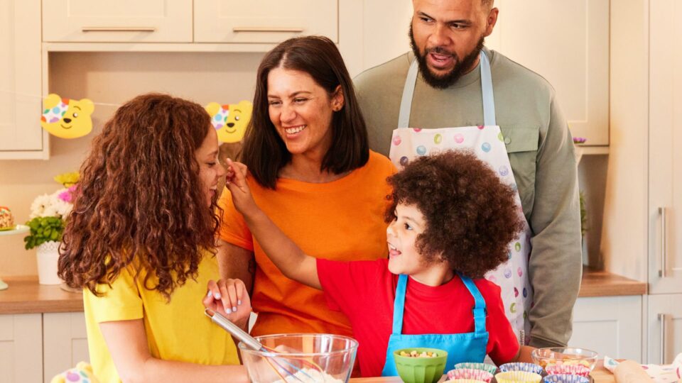 A family baking together at home