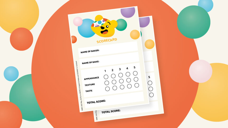 A scorecard with a grid allowing scoring of appearance, texture and taste with a score from 1-5
