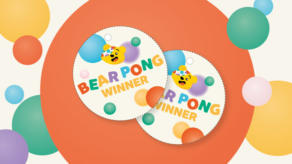 Cut out 'Bear Pong' winner badges