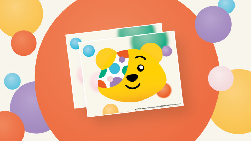 Pudsey Bear's head on printable squares that can be used to create handheld flags