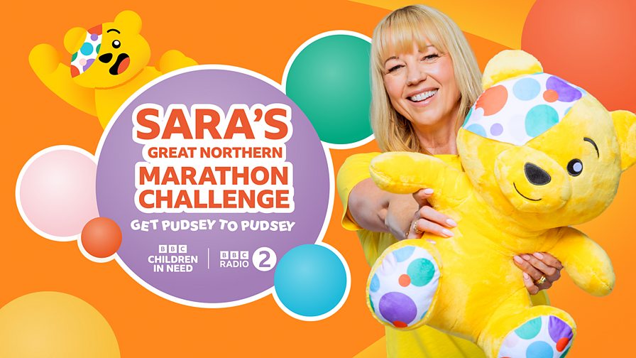 Sara Cox holding a Pudsey Bear