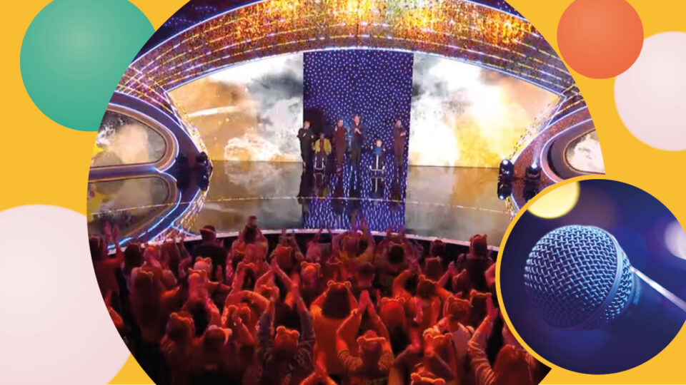 the stage at the children in need live tv event and an image of a microphone
