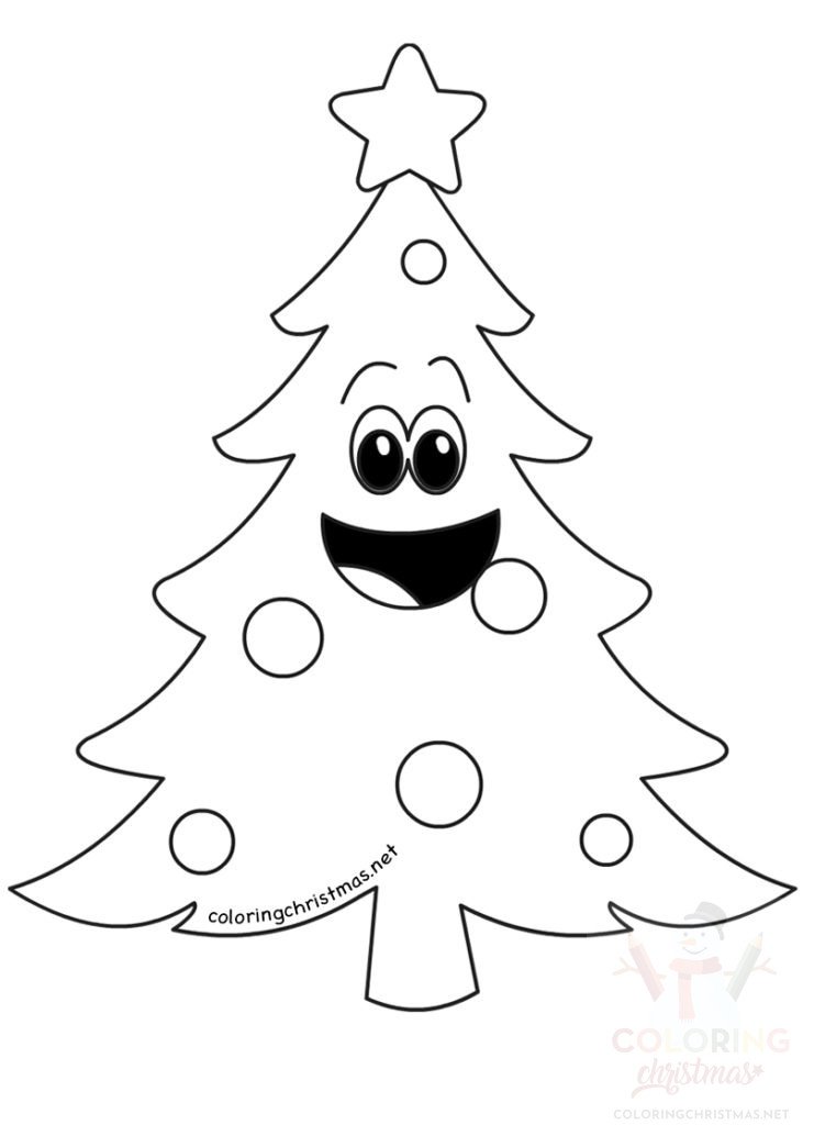 Christmas tree smile cartoon coloring page - Coloring Christmas