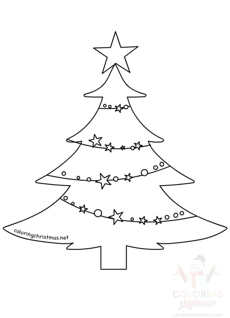 Christmas tree with stars and Christmas baubles - Coloring Christmas